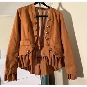 Haoduoyi Ruffle Lined Jacket For This Military‎ Blazer Brown